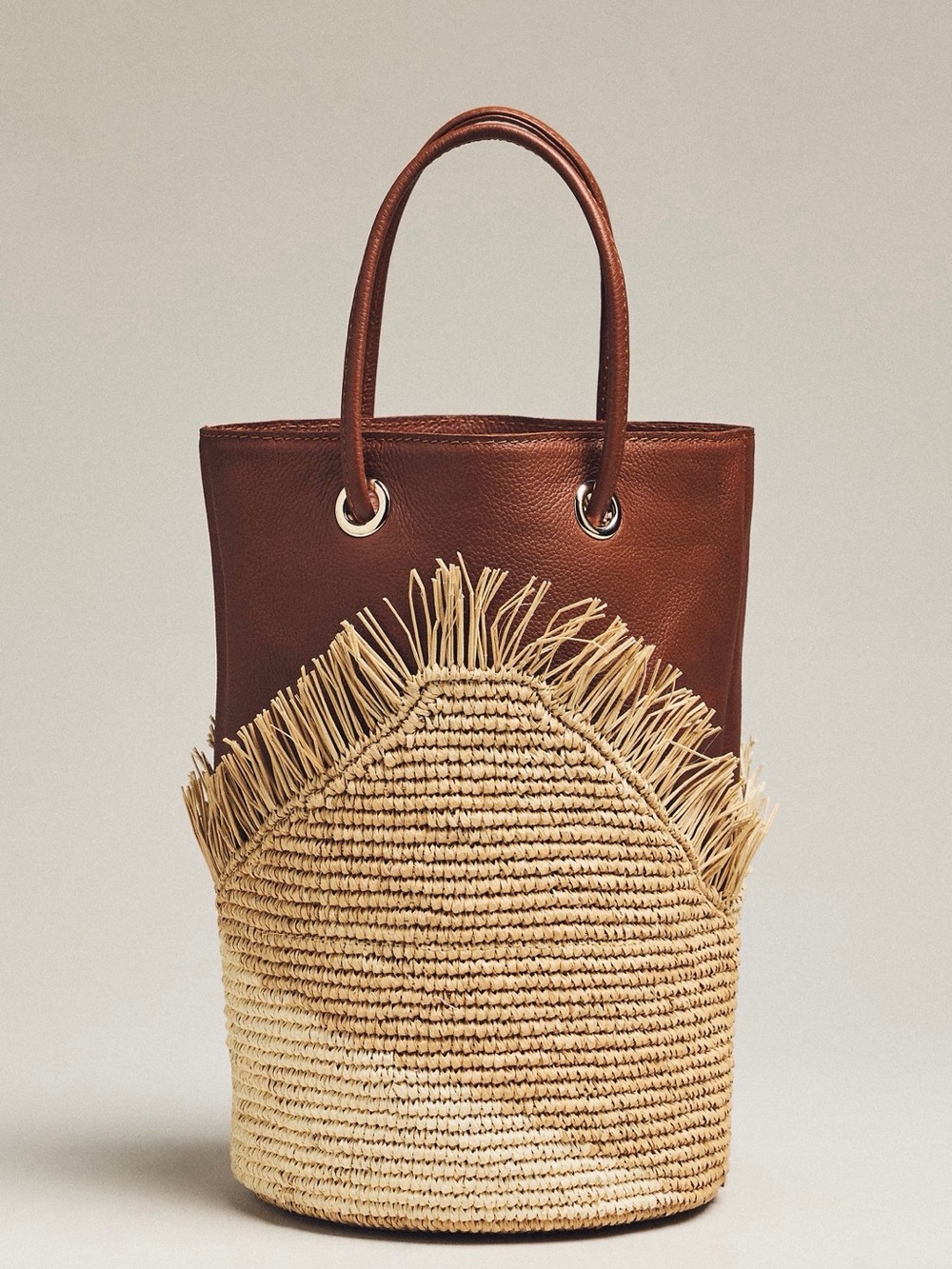 New Anthropologie sensi studio 2 tone straw Bucket Tote bag purse brown tan